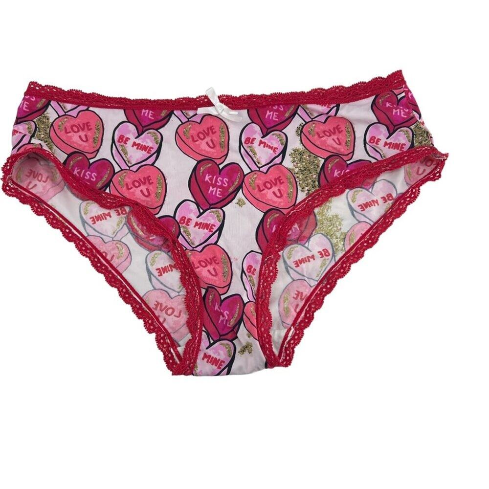 Splendies I Heart U Conversation Heart Red Lace Trim Panty Womens Size Small